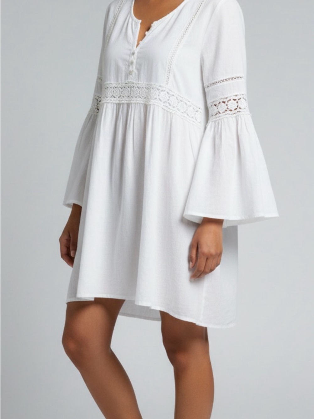 blue island Crochet-Trim Mini Dress